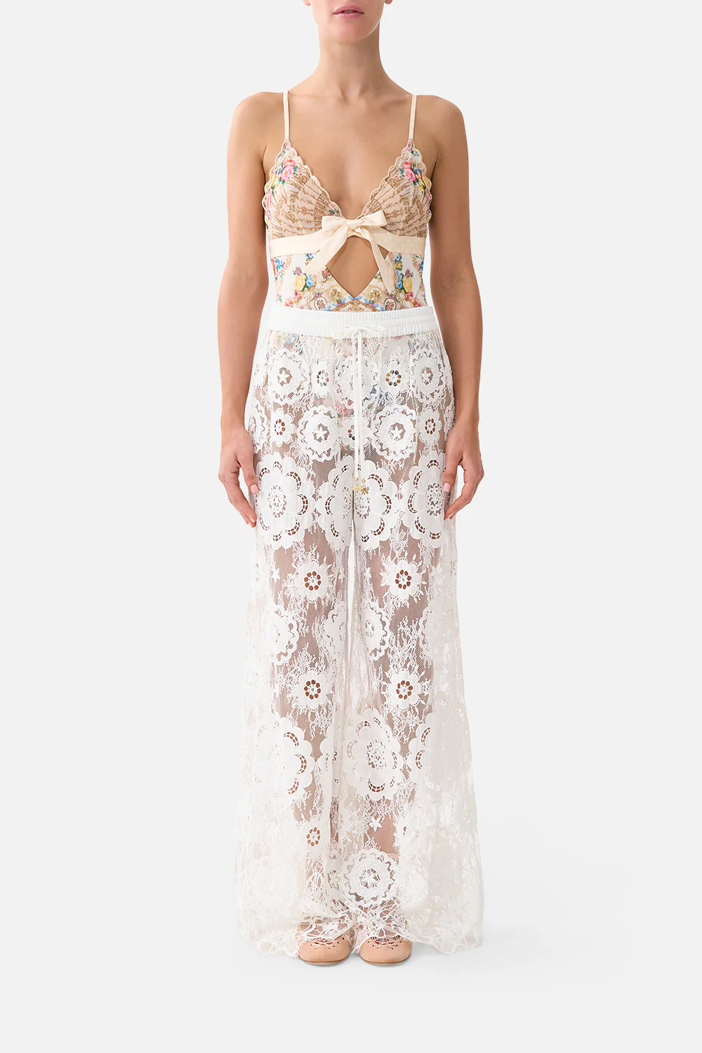 SCALLOPED EDGE TRI BODYSUIT WITH BOW FRONT I LEFT MY HEART IN GRANADA
