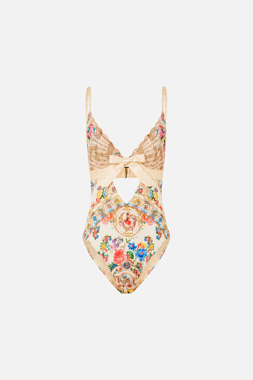 SCALLOPED EDGE TRI BODYSUIT WITH BOW FRONT I LEFT MY HEART IN GRANADA - Image 3