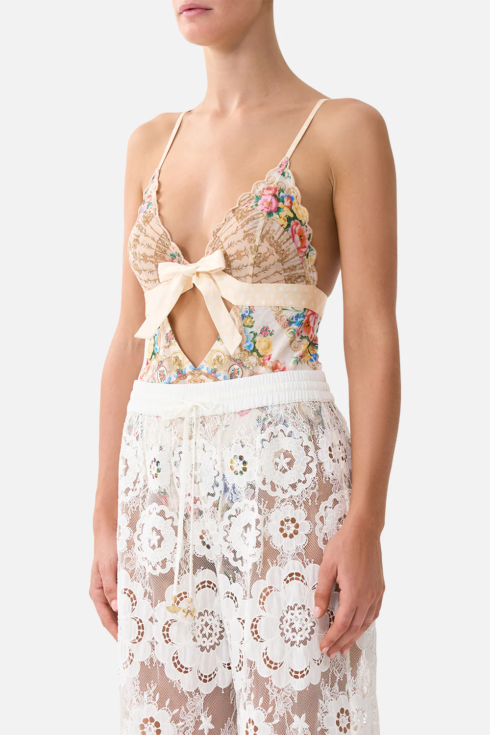 SCALLOPED EDGE TRI BODYSUIT WITH BOW FRONT I LEFT MY HEART IN GRANADA - Image 5