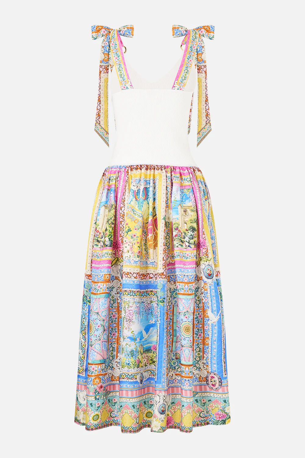 KNIT BODICE SILK SPLICED MIDI DRESS NAVÀS NOUVEAU - Image 6
