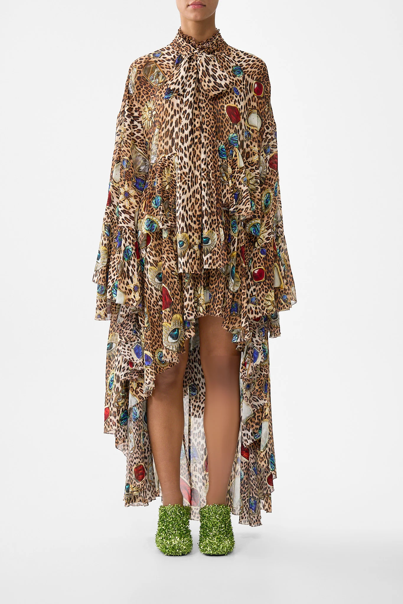 RUFFLE HIGH LOW DRESS WITH LONG SLEEVE NAZAR NIRVANA