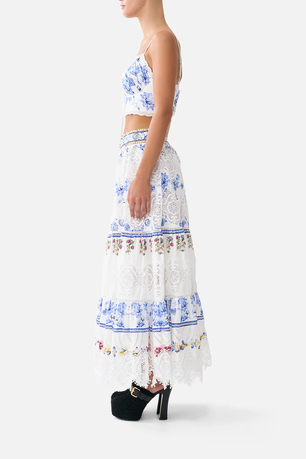 HIGH WAISTED TIERED MIDI SKIRT ALL ABOUT THAT LACE - Image 4