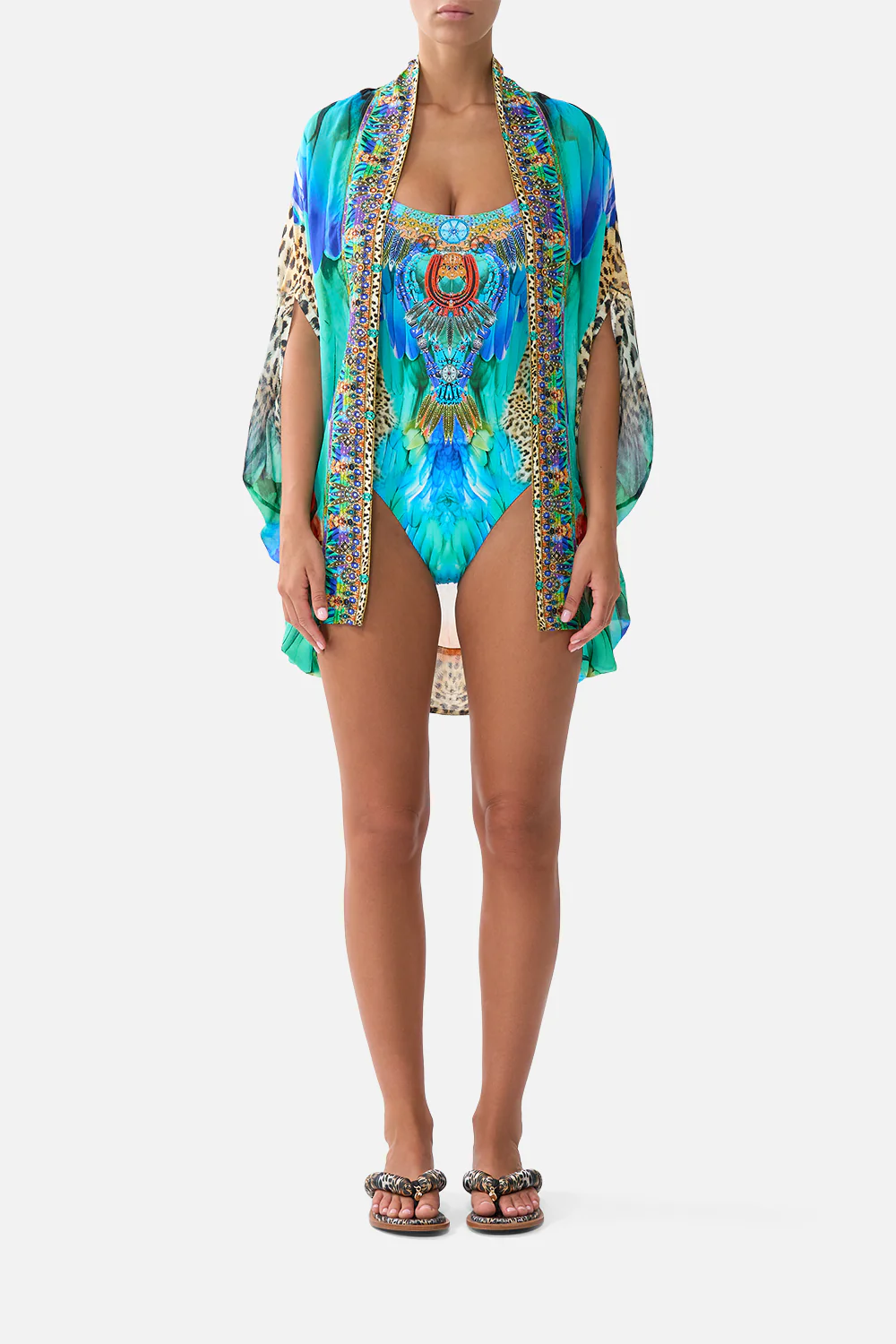 OPEN FRONT CARDI CAPE JUNGLE FLIGHT