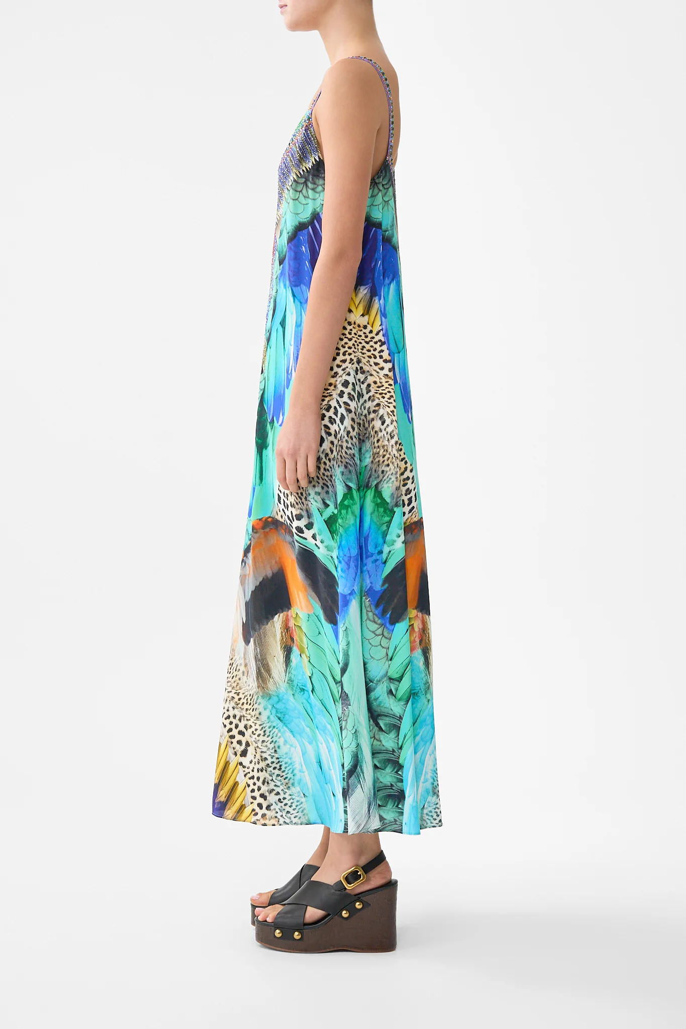 V NECK MIDI SLIP DRESS JUNGLE FLIGHT - Image 4