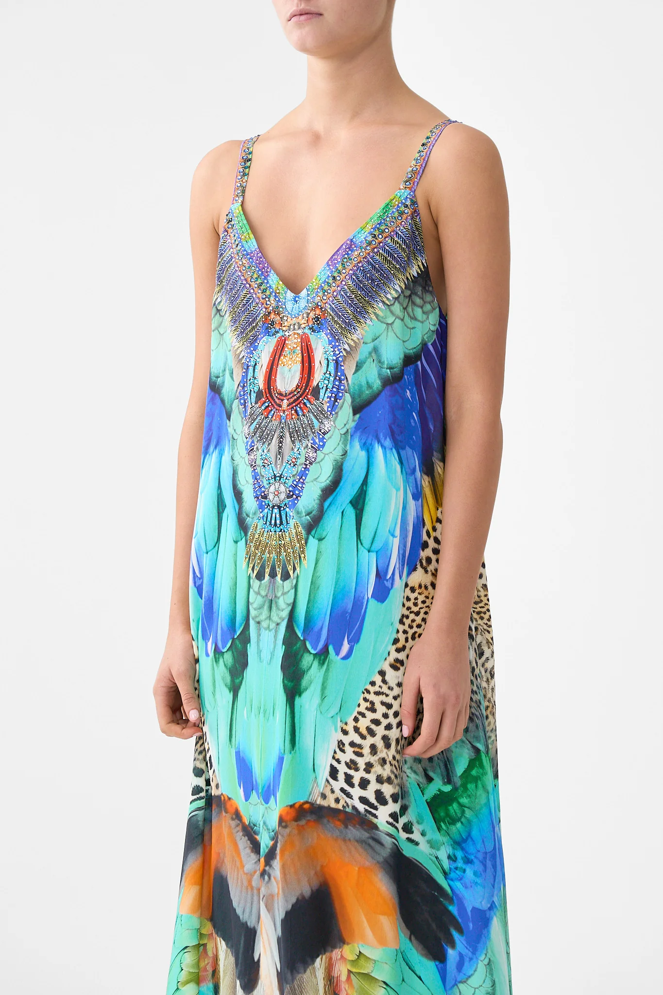 V NECK MIDI SLIP DRESS JUNGLE FLIGHT - Image 5