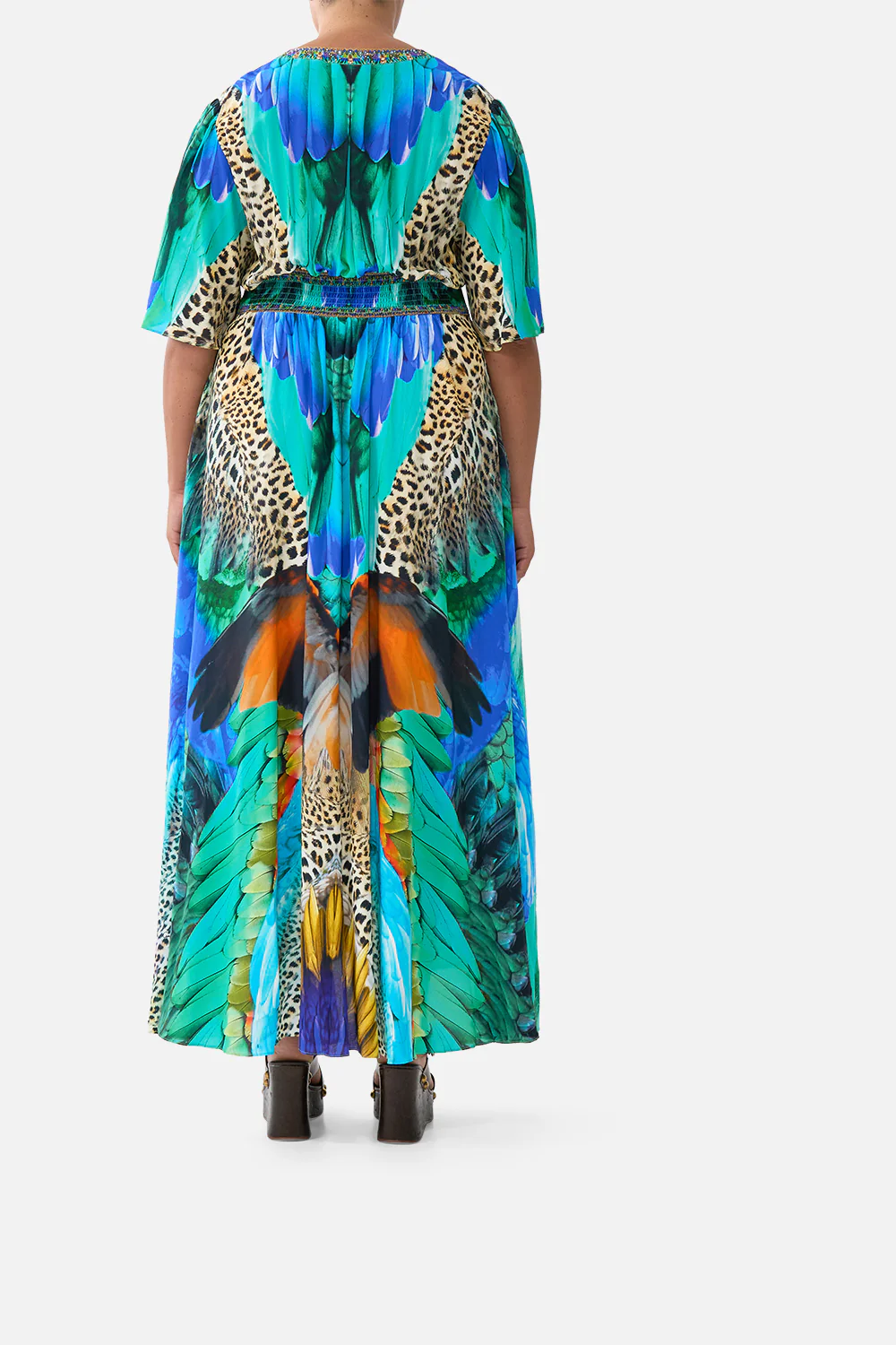 SHAPED WAISTBAND DRESS WITH FLUTTER SLEEVES JUNGLE FLIGHT - Image 10