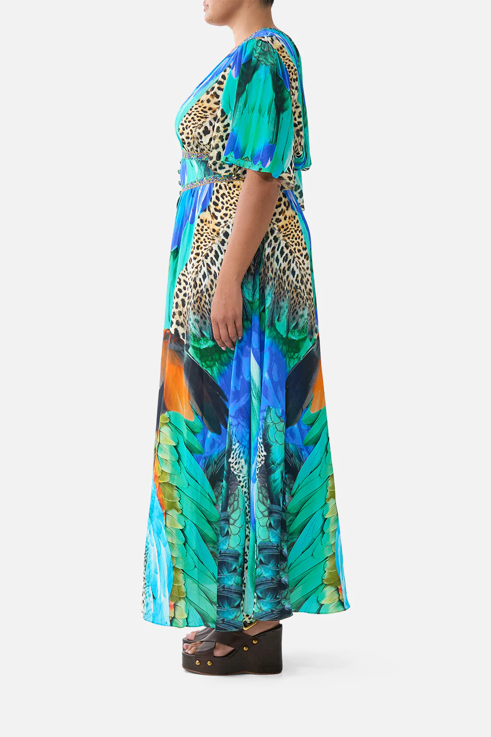SHAPED WAISTBAND DRESS WITH FLUTTER SLEEVES JUNGLE FLIGHT - Image 11