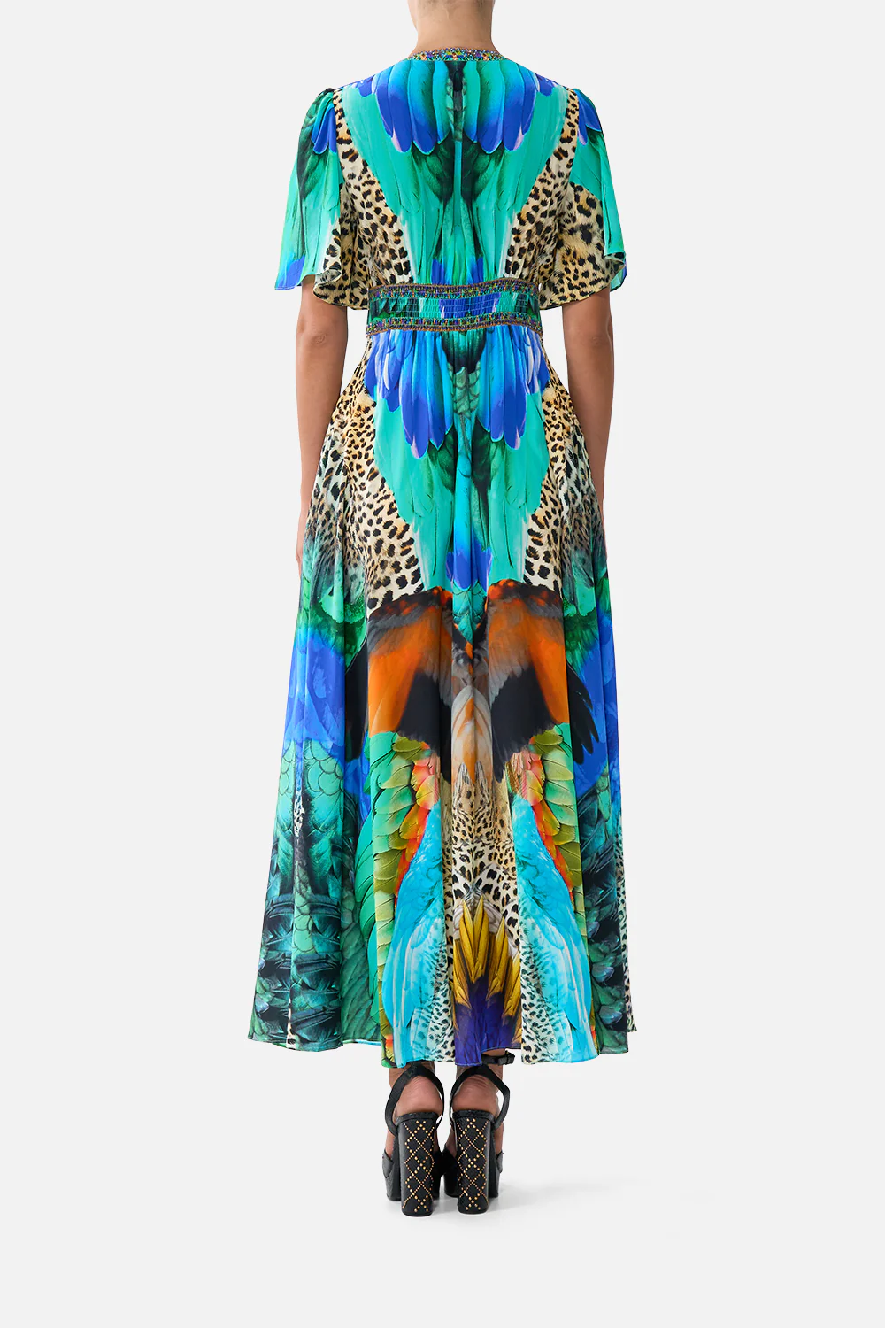 SHAPED WAISTBAND DRESS WITH FLUTTER SLEEVES JUNGLE FLIGHT - Image 2