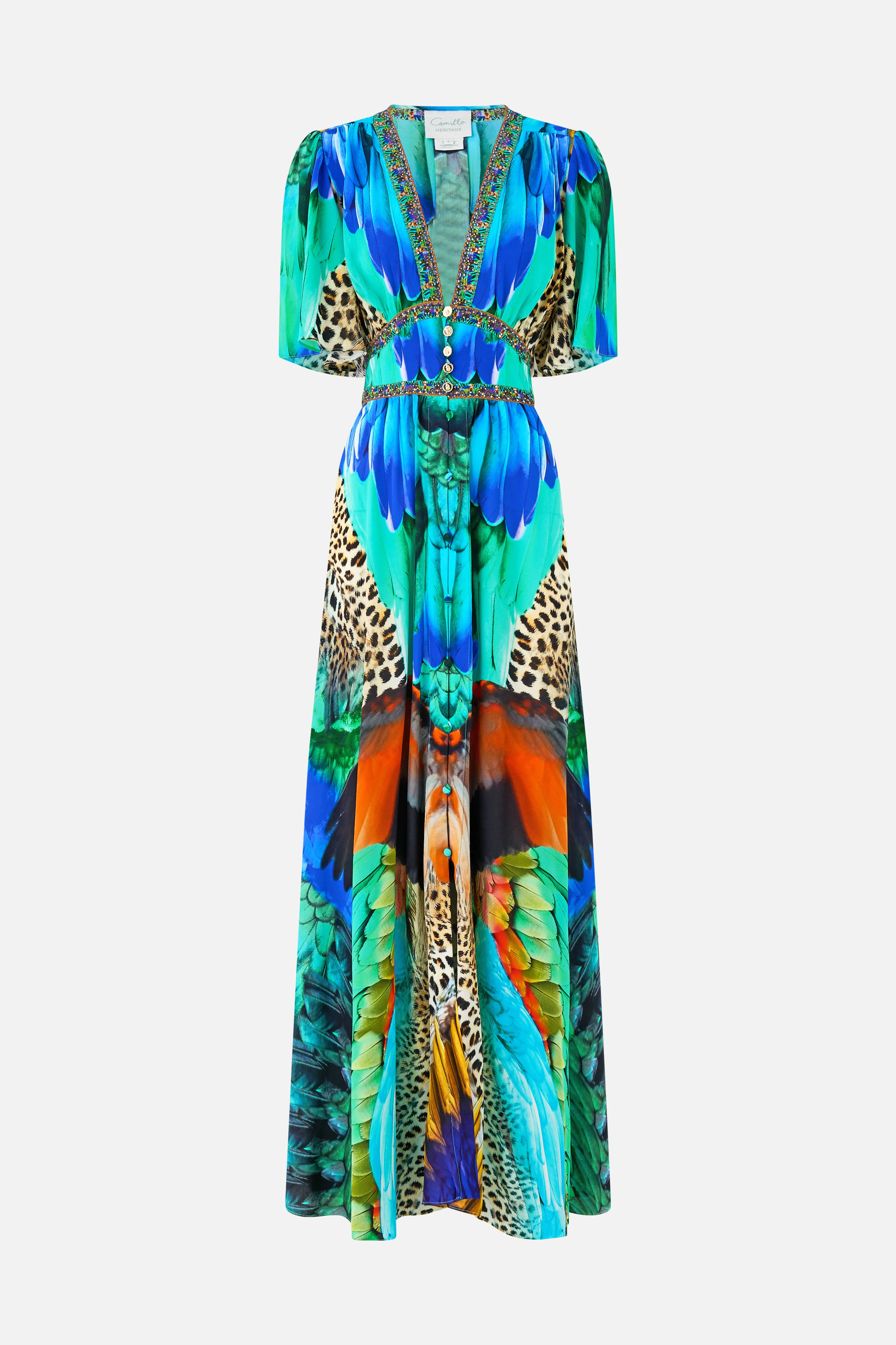 SHAPED WAISTBAND DRESS WITH FLUTTER SLEEVES JUNGLE FLIGHT - Image 3