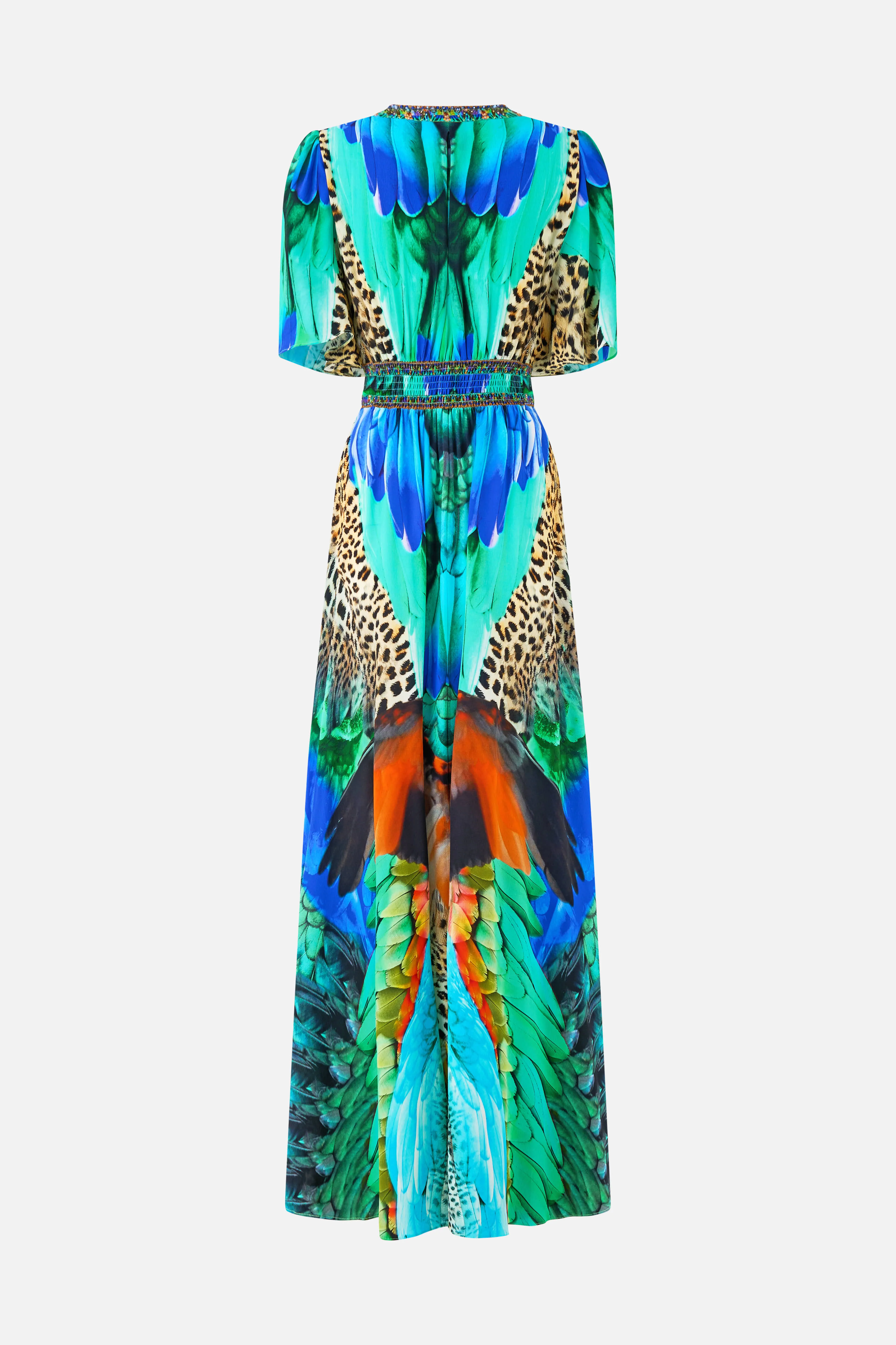 SHAPED WAISTBAND DRESS WITH FLUTTER SLEEVES JUNGLE FLIGHT - Image 7