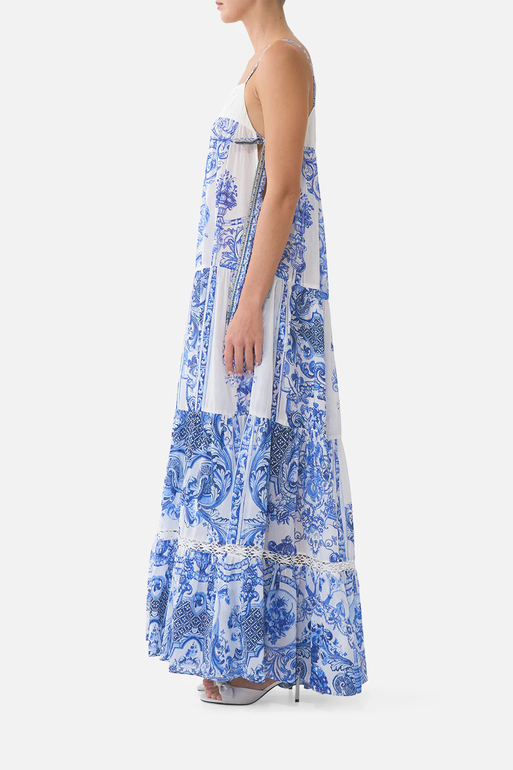 LONG TIERED DRESS WITH BOW TIES CERAMIC PANORAMIC - Image 4