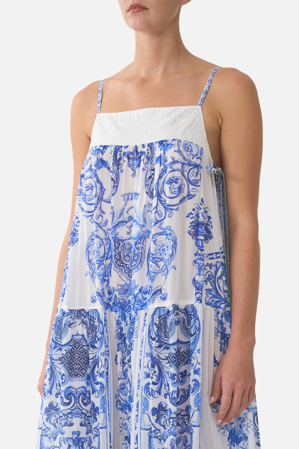 LONG TIERED DRESS WITH BOW TIES CERAMIC PANORAMIC - Image 5