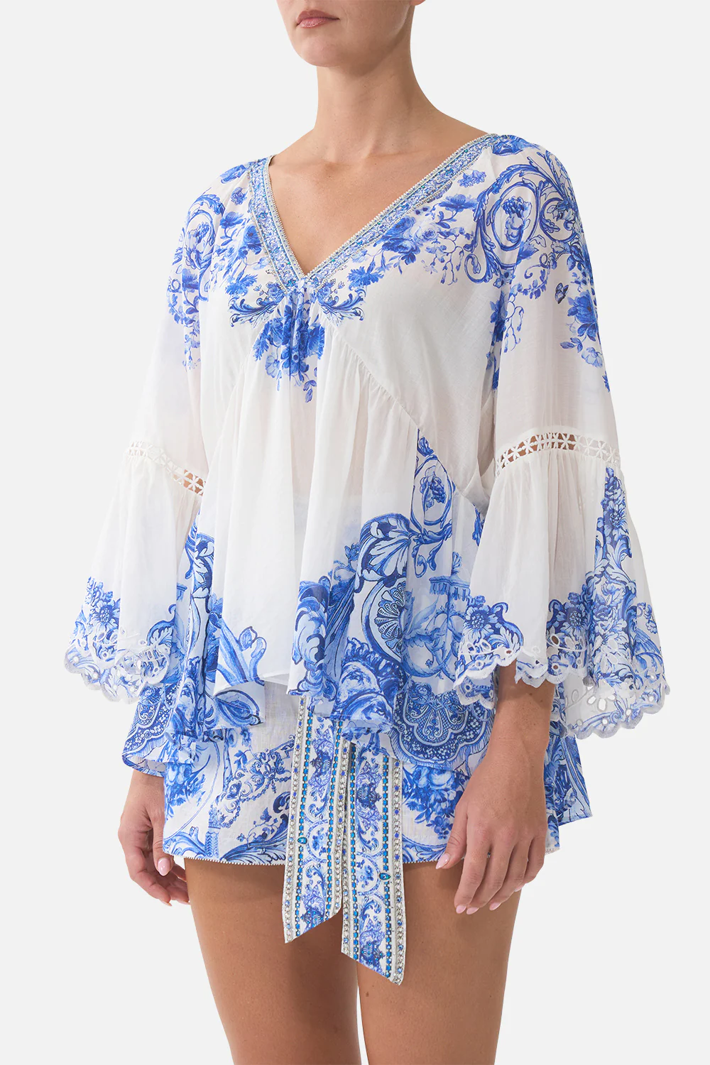RAGLAN BLOUSE WITH SLEEVE RUFFLE CERAMIC PANORAMIC - Image 5