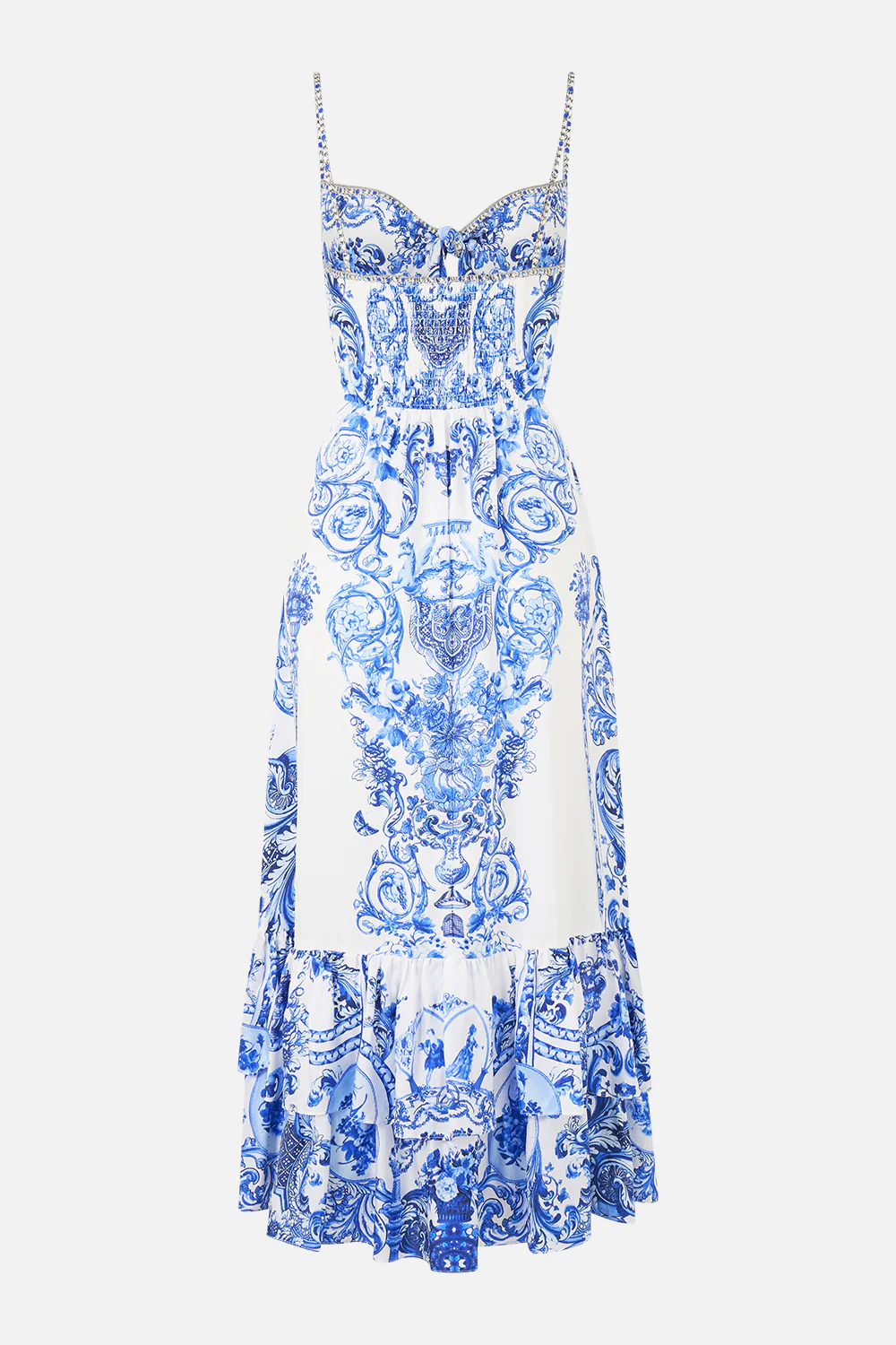 RUFFLE HEM TIE FRONT MIDI DRESS CERAMIC PANORAMIC - Image 6