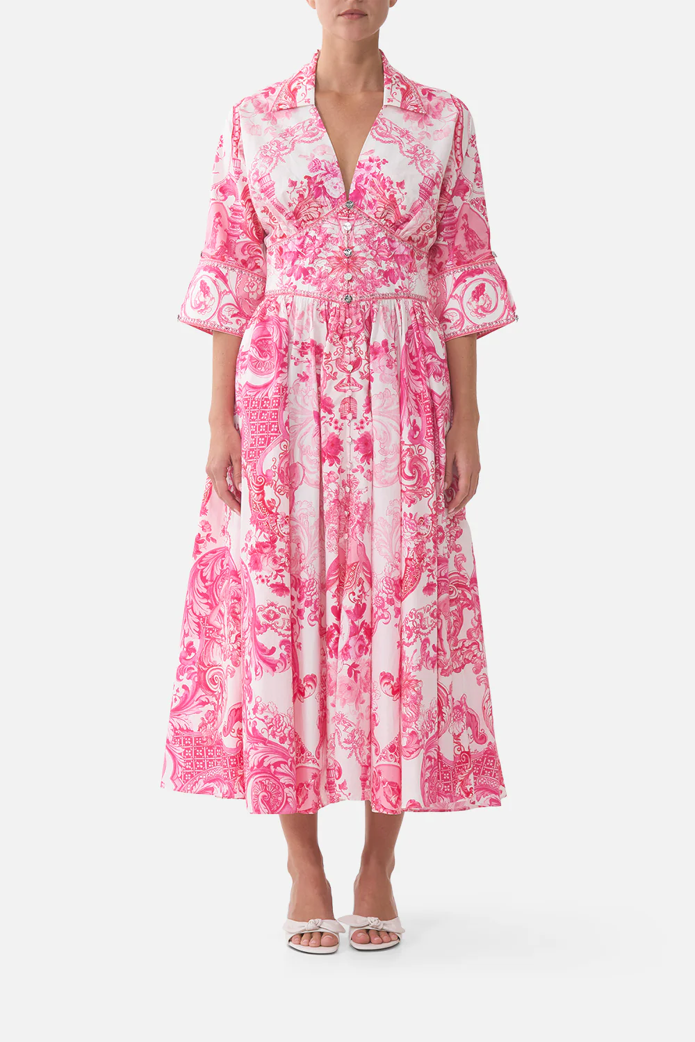 SHAPED WAISTBAND MIDI DRESS LIVIN LA VIDA ROSA