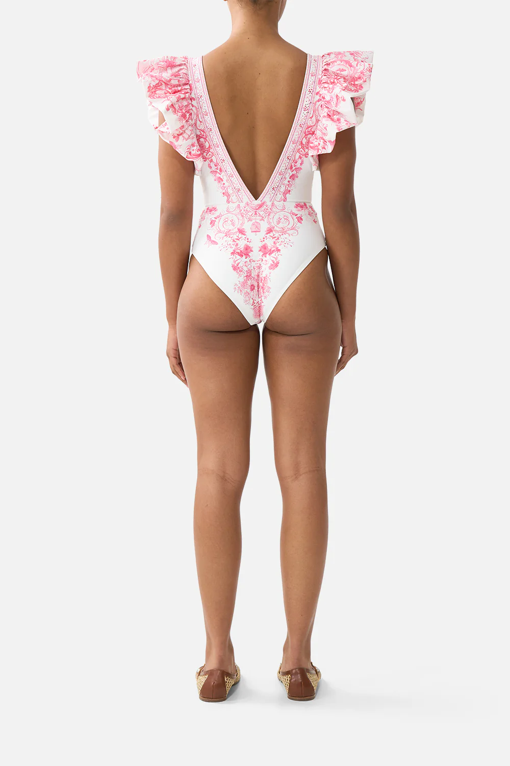 PLUNGE ONE PIECE WITH PLEATED RUFFLE SLEEVES LIVIN LA VIDA ROSA - Image 2