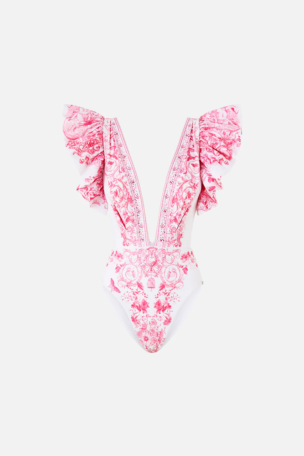 PLUNGE ONE PIECE WITH PLEATED RUFFLE SLEEVES LIVIN LA VIDA ROSA - Image 3