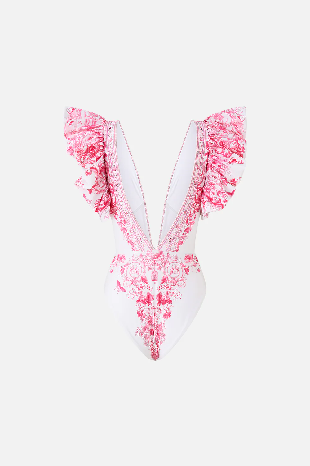 PLUNGE ONE PIECE WITH PLEATED RUFFLE SLEEVES LIVIN LA VIDA ROSA - Image 6
