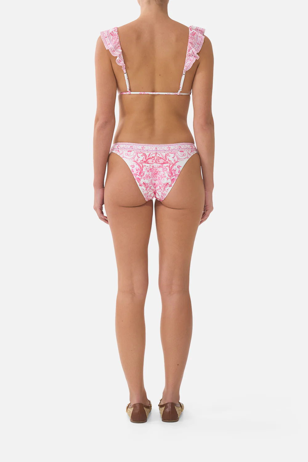 TIE FRONT TRI BIKINI TOP WITH FRILL NECK LIVIN LA VIDA ROSA - Image 2
