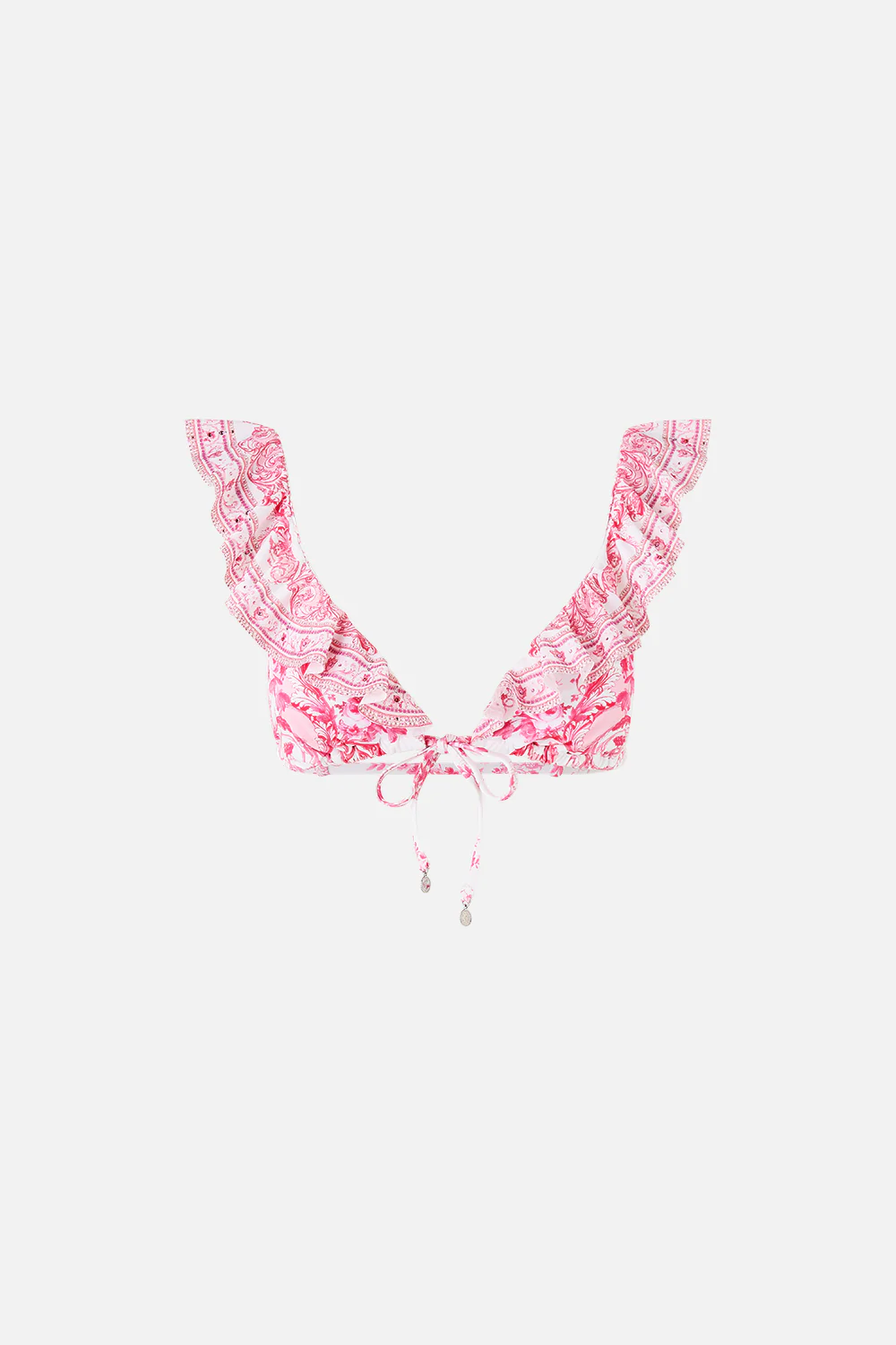 TIE FRONT TRI BIKINI TOP WITH FRILL NECK LIVIN LA VIDA ROSA - Image 3
