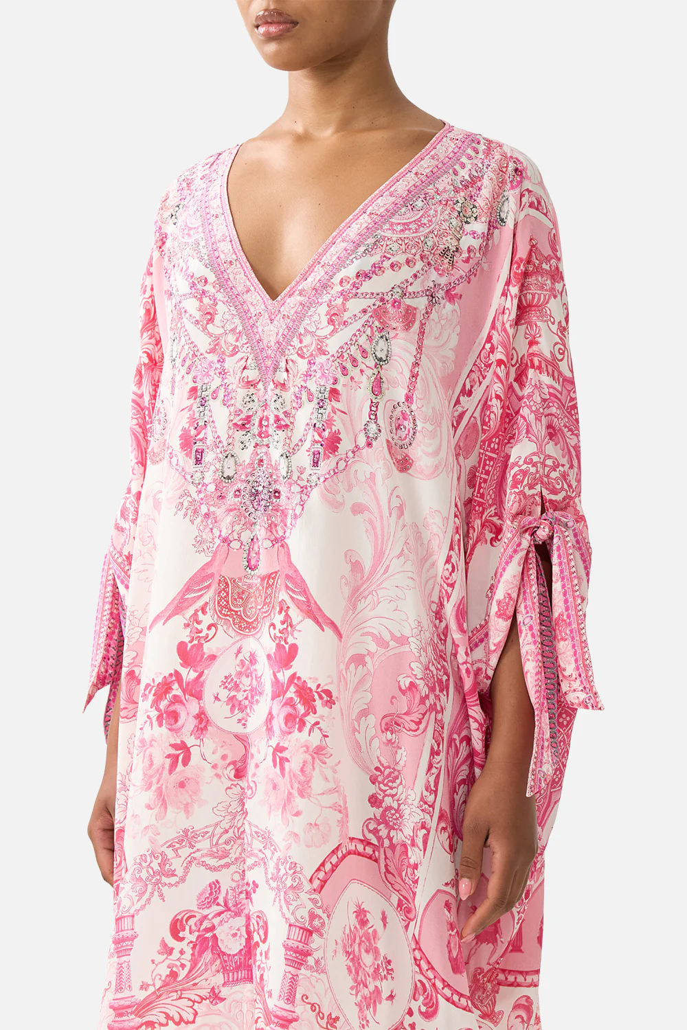 TIE SLEEVE SHORT V NECK KAFTAN LIVIN LA VIDA ROSA - Image 5