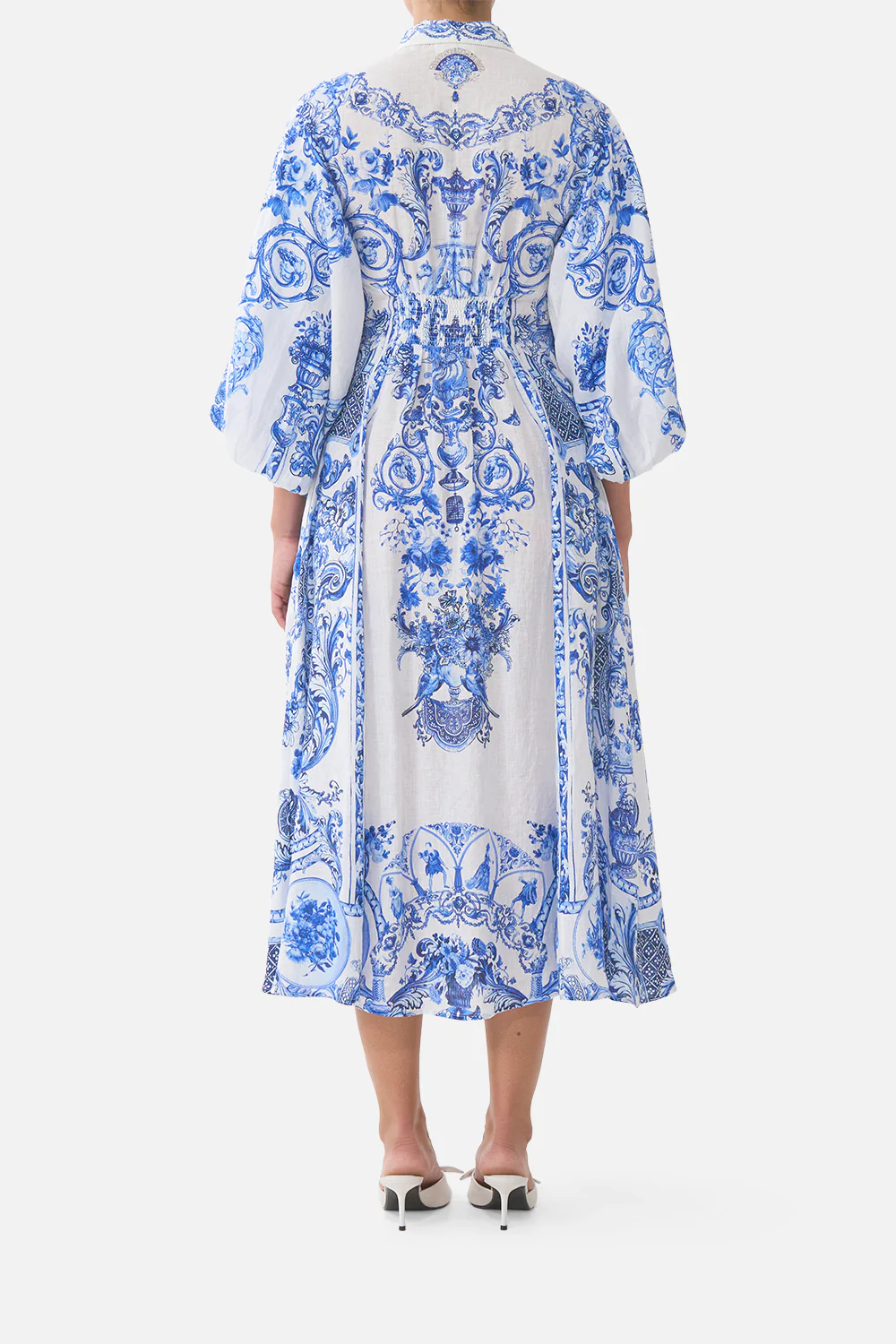 WAIST TIE SHIRT DRESS WITH BUBBLE SLEEVE CERAMIC PANORAMIC - Image 2