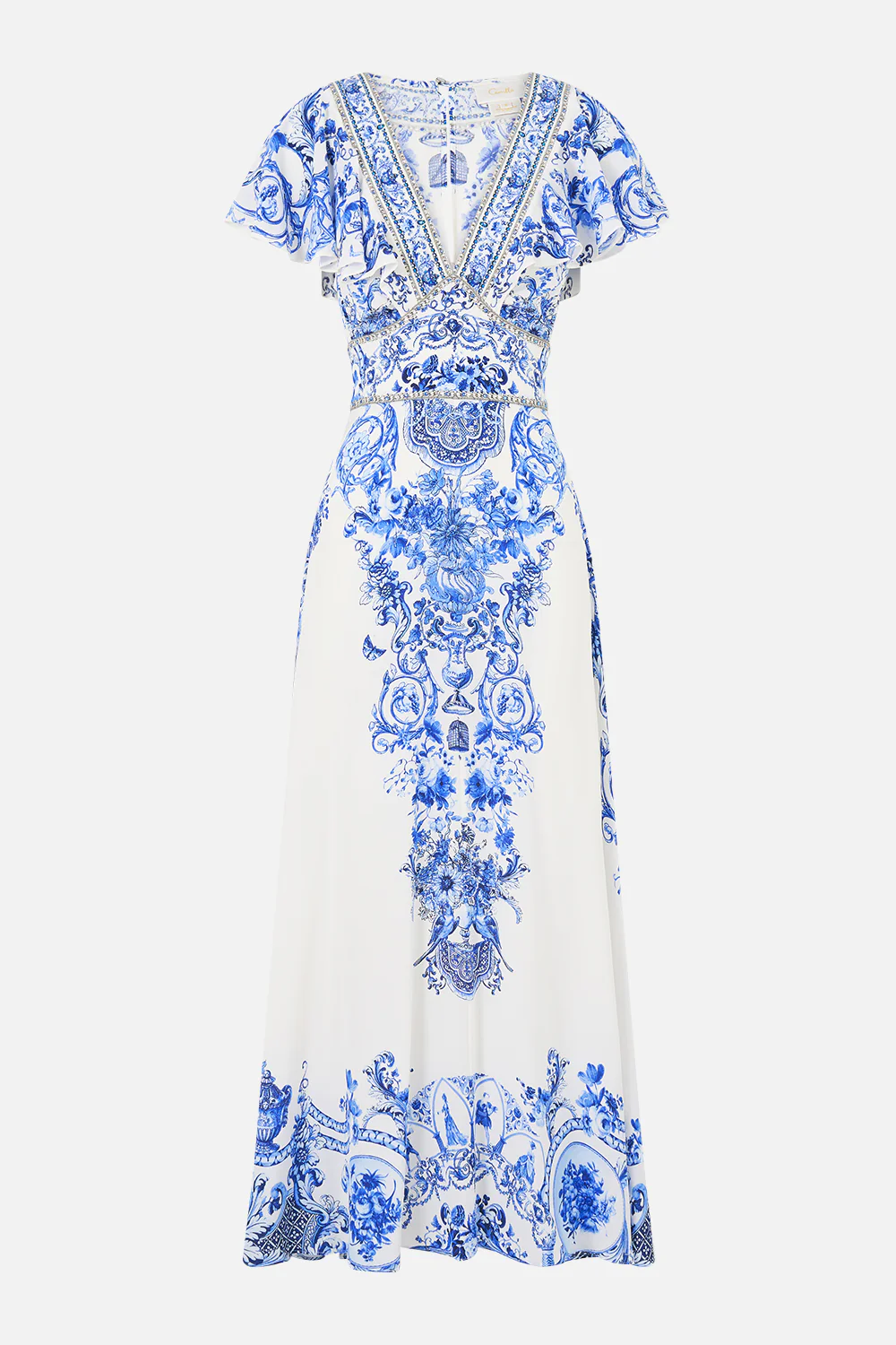 WAISTED MIDI DRESS WITH FLUTTER SLEEVE CERAMIC PANORAMIC - Image 3