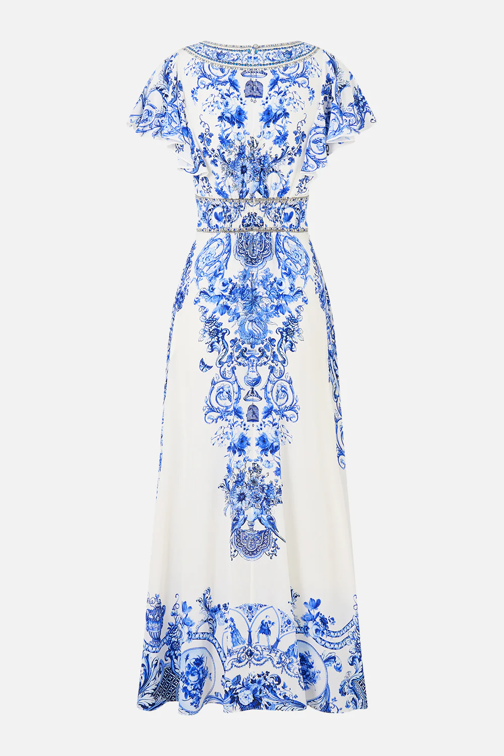 WAISTED MIDI DRESS WITH FLUTTER SLEEVE CERAMIC PANORAMIC - Image 6