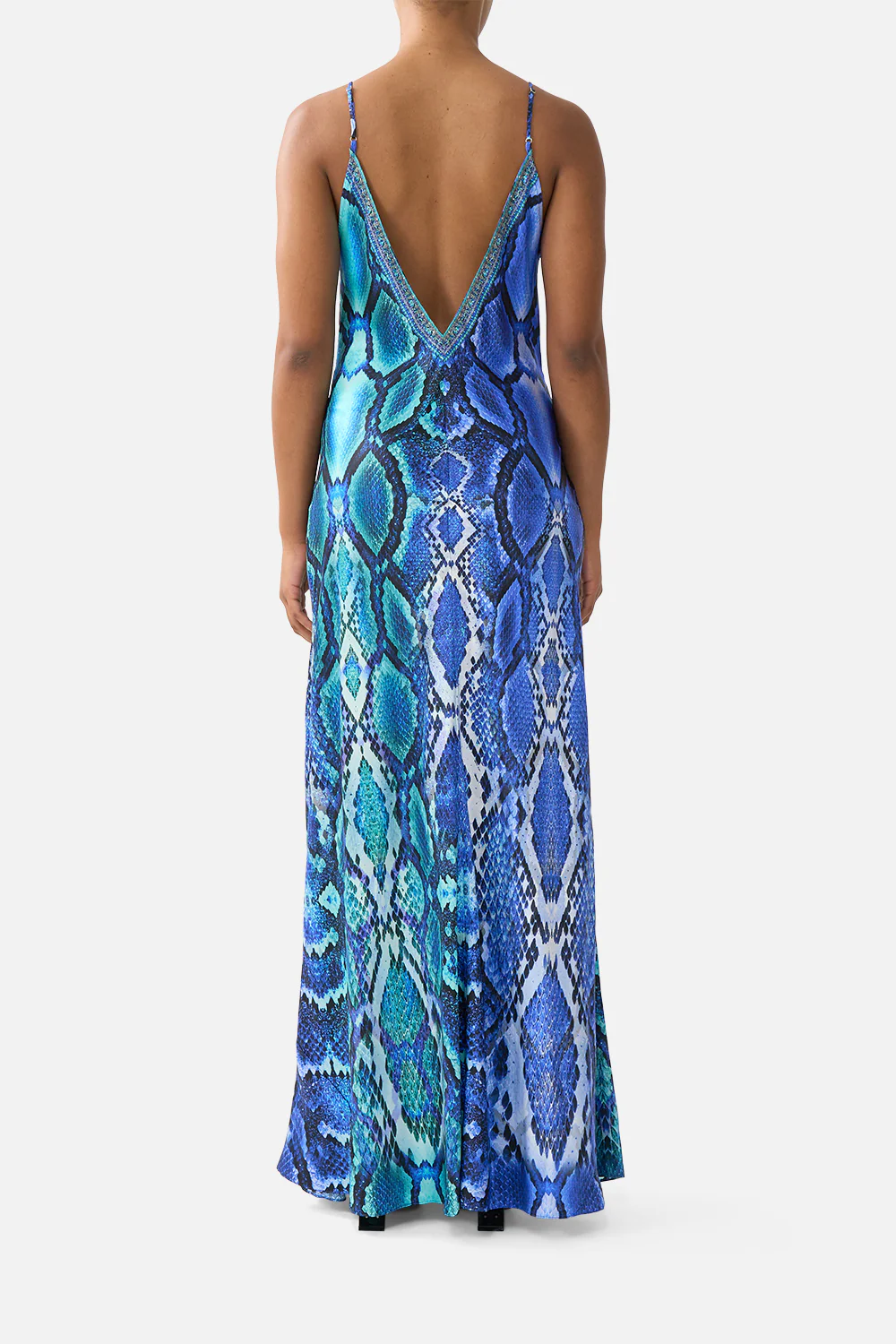 V NECK FULL LENGTH BIAS SLIP DRESS THE SAPPHIRE SERPENT - Image 2