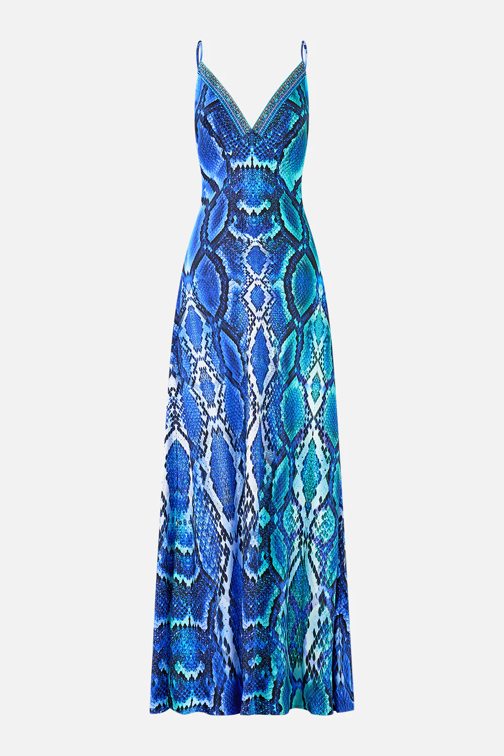 V NECK FULL LENGTH BIAS SLIP DRESS THE SAPPHIRE SERPENT - Image 3