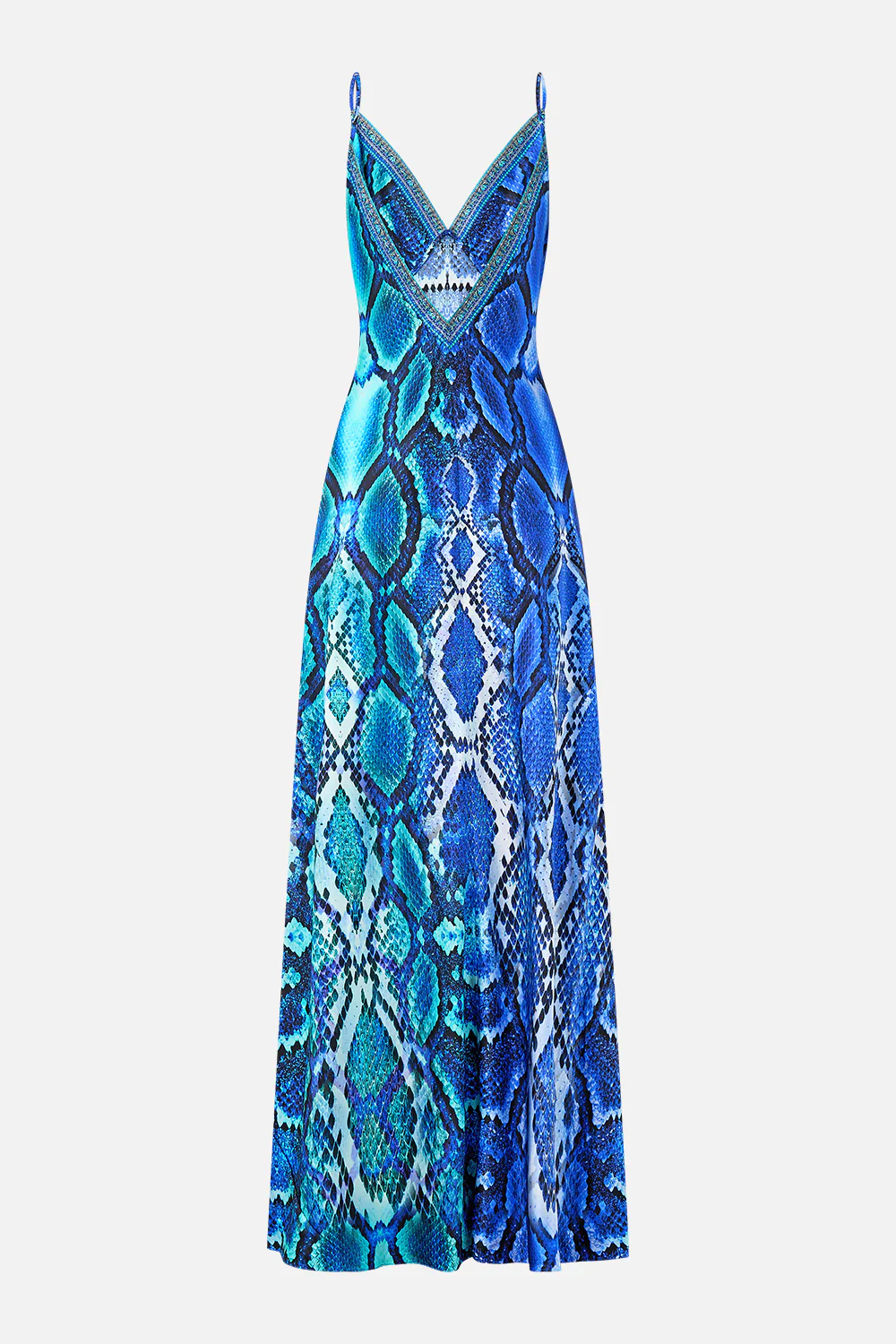 V NECK FULL LENGTH BIAS SLIP DRESS THE SAPPHIRE SERPENT - Image 6