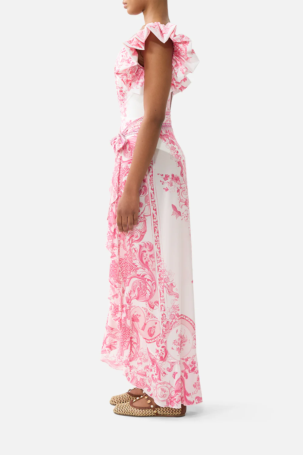 LONG SARONG WITH TIE WAIST AND FRILL EDGE LIVIN LA VIDA ROSA - Image 4
