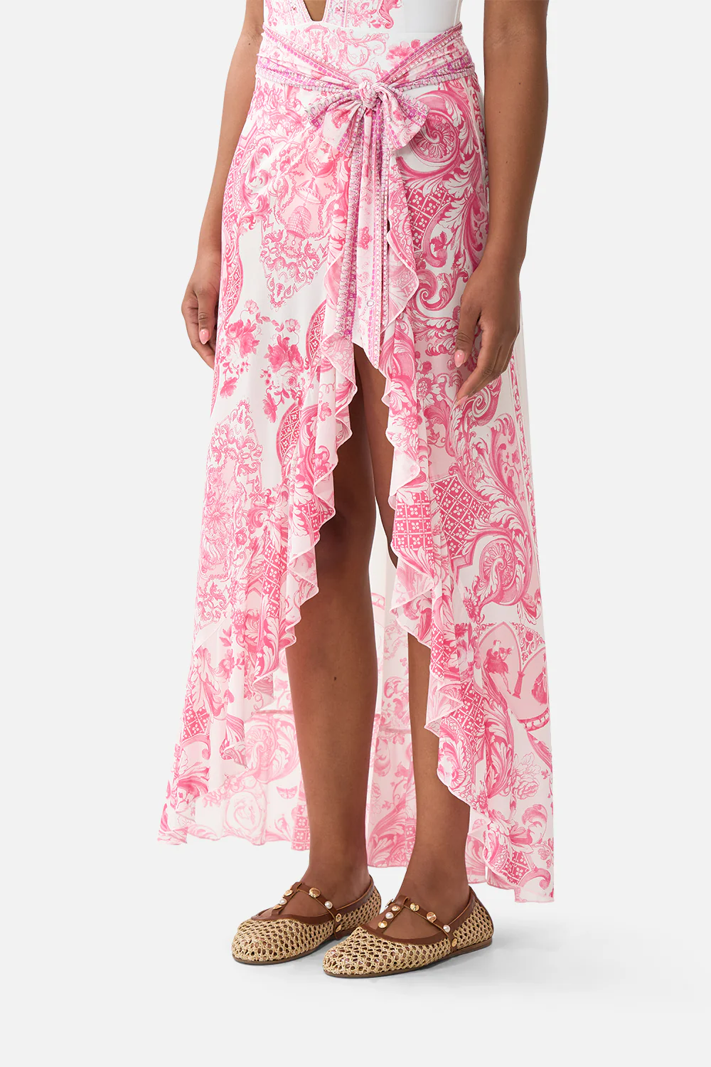 LONG SARONG WITH TIE WAIST AND FRILL EDGE LIVIN LA VIDA ROSA - Image 5