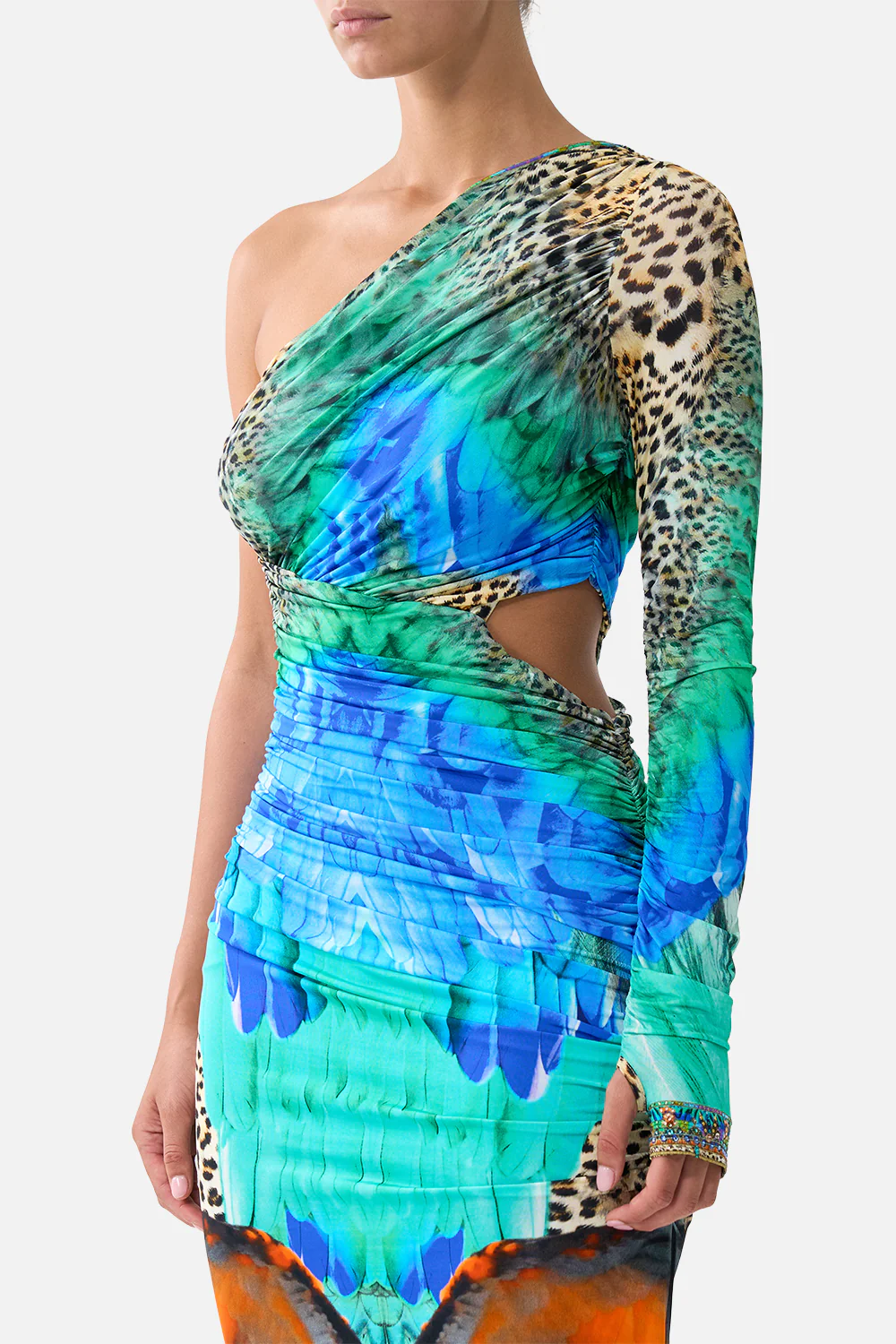 ONE SHOULDER JERSEY CUT OUT DRESS JUNGLE FLIGHT - Image 5