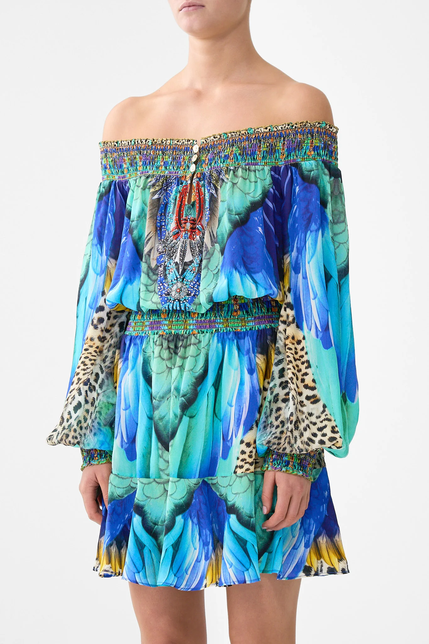 OFF SHOULDER SHORT DRESS JUNGLE FLIGHT - Image 5