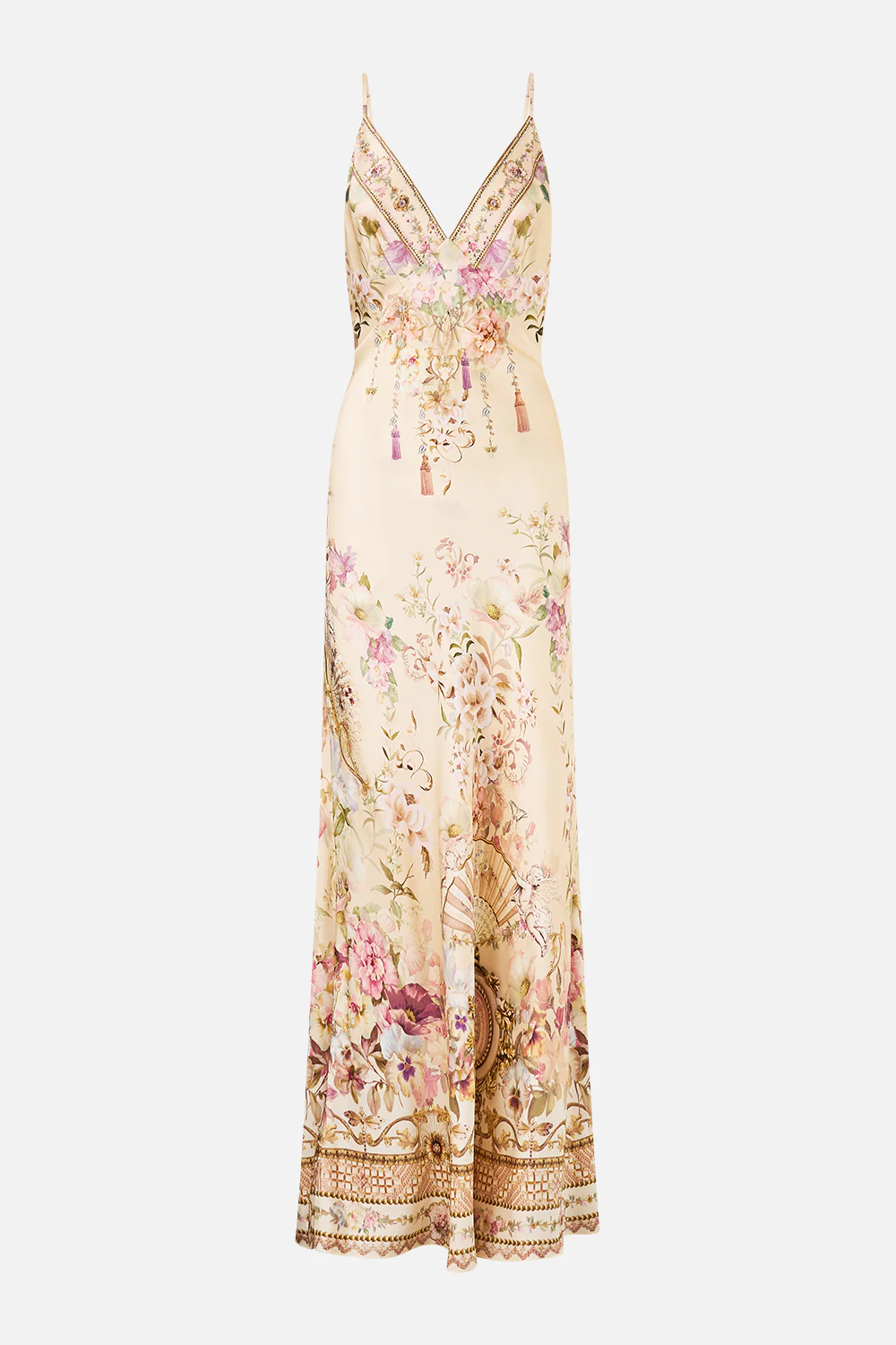 V NECK FULL LENGTH BIAS SLIP DRESS ADORNED IN ARANJUEZ - Image 3
