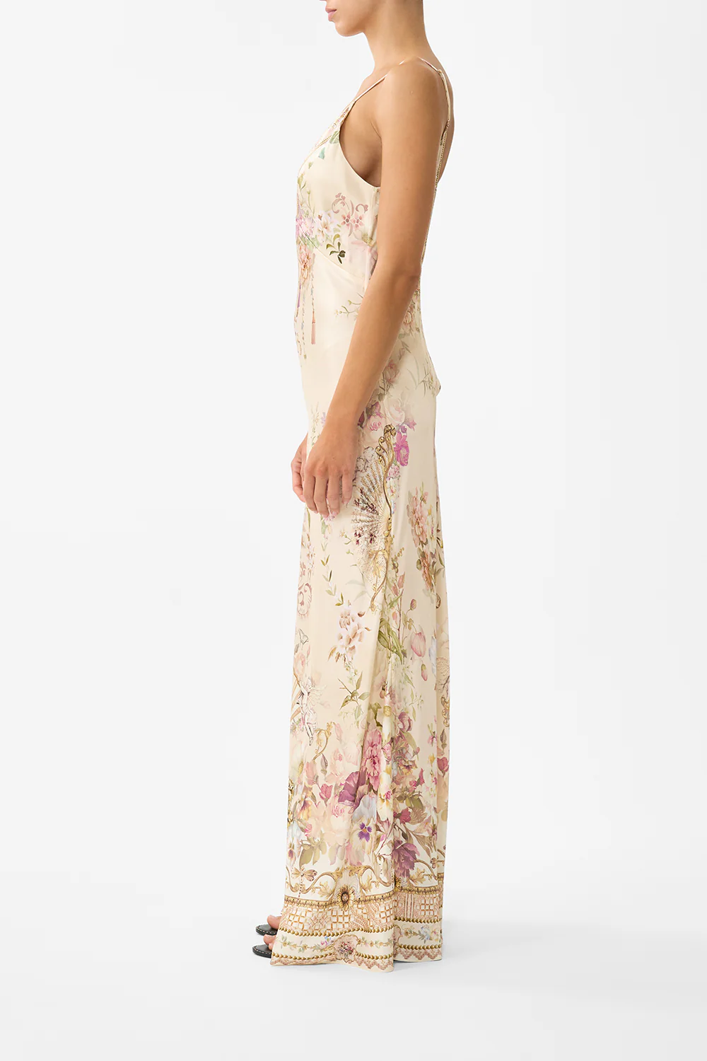 V NECK FULL LENGTH BIAS SLIP DRESS ADORNED IN ARANJUEZ - Image 4