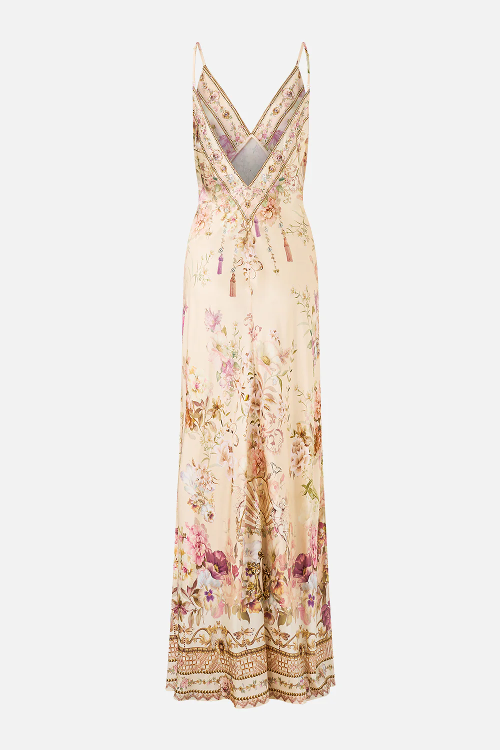 V NECK FULL LENGTH BIAS SLIP DRESS ADORNED IN ARANJUEZ - Image 8