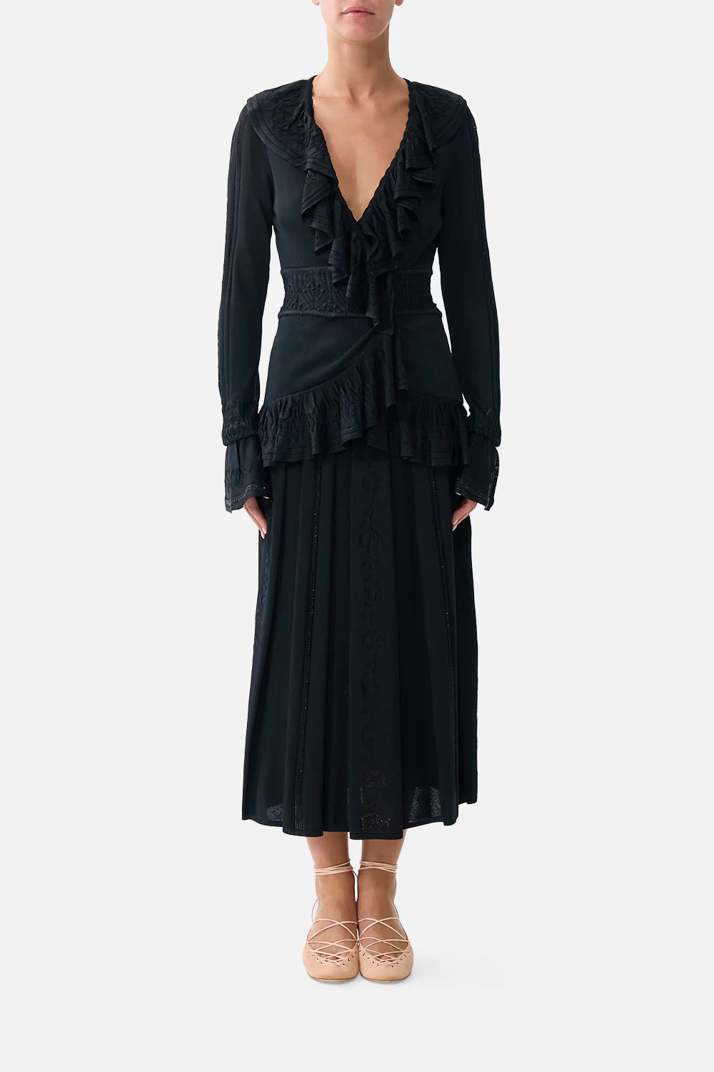 FRILL V NECK KNIT TOP FLAMENCO FOLKLORE