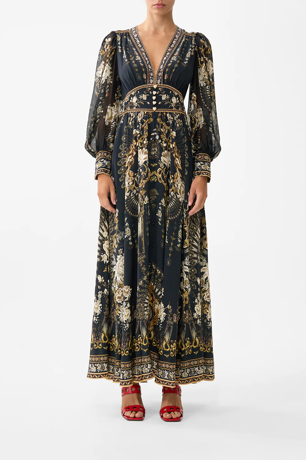 SHAPED WAISTBAND DRESS WITH GATHERED SLEEVES FLAMENCO FOLKLORE