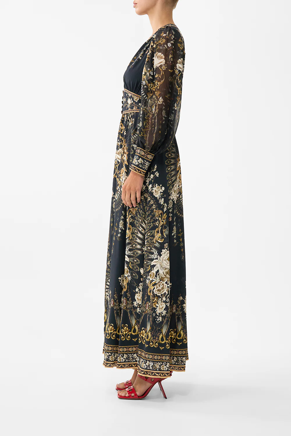 SHAPED WAISTBAND DRESS WITH GATHERED SLEEVES FLAMENCO FOLKLORE - Image 4