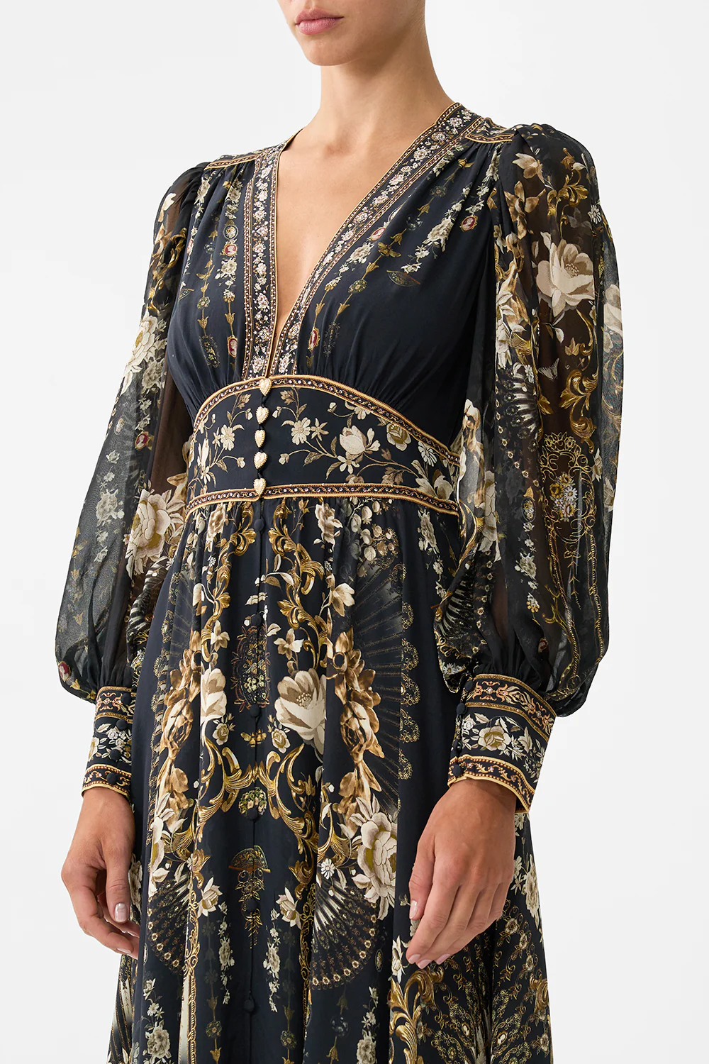 SHAPED WAISTBAND DRESS WITH GATHERED SLEEVES FLAMENCO FOLKLORE - Image 5