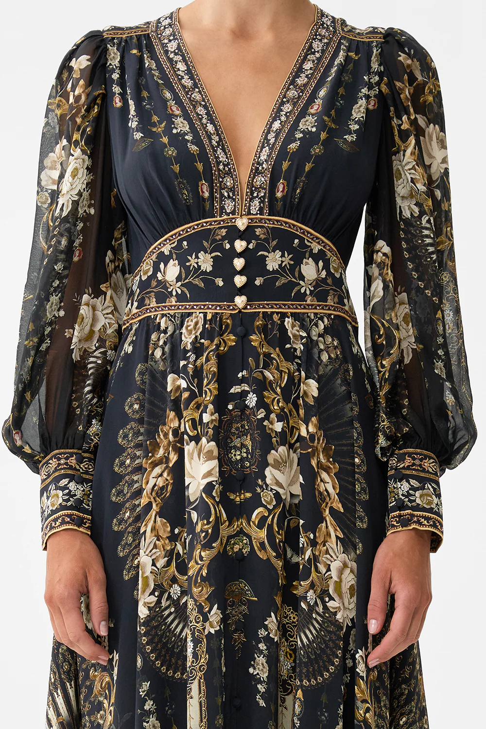 SHAPED WAISTBAND DRESS WITH GATHERED SLEEVES FLAMENCO FOLKLORE - Image 6