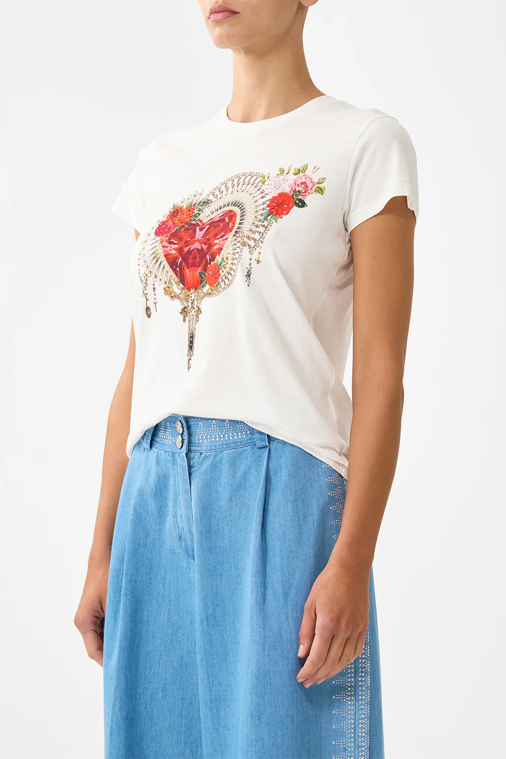 SLIM FIT ROUND NECK T-SHIRT - WHITE OLÉ OLÉ - Image 5