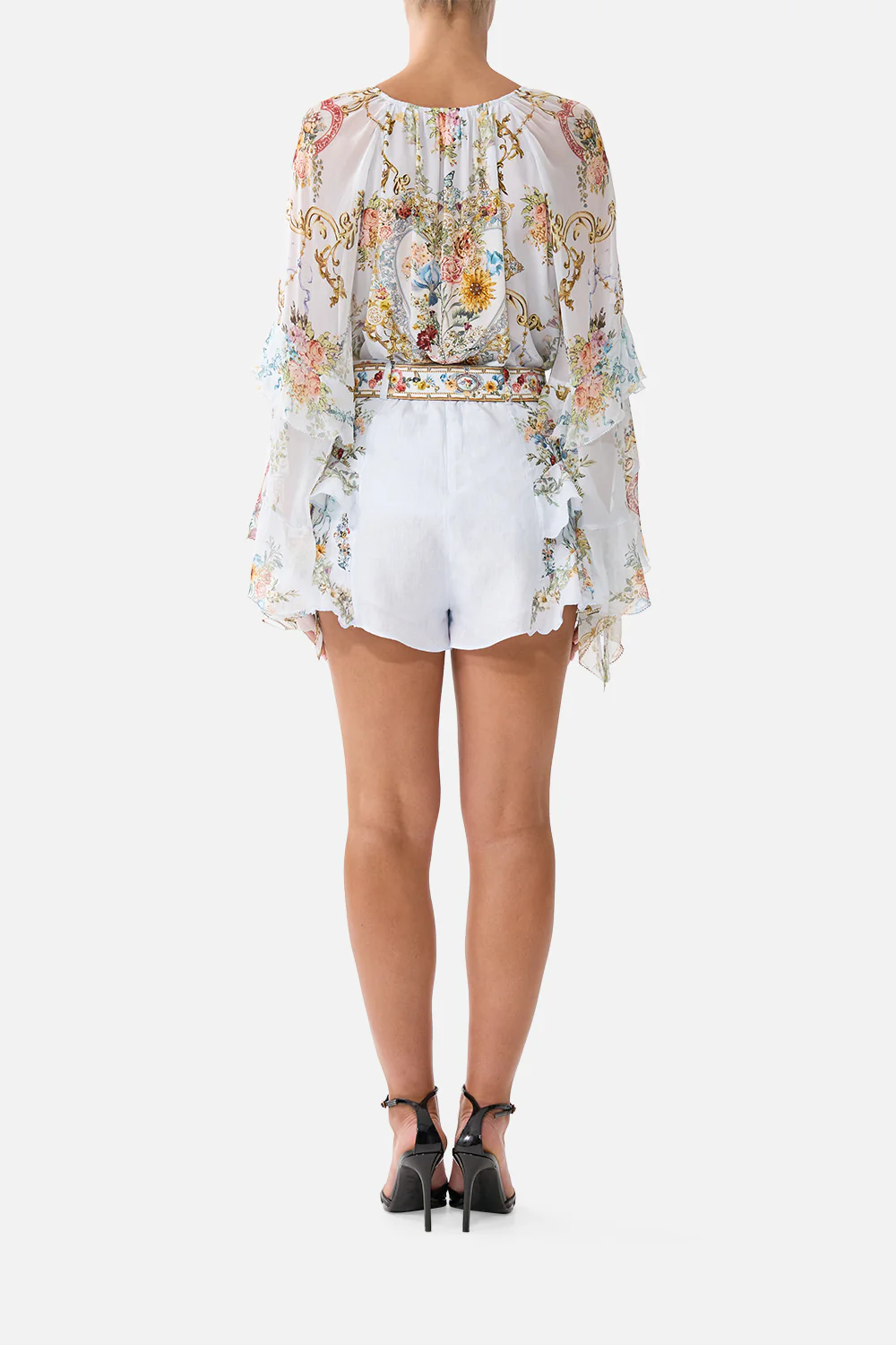 LACE UP V NECK BLOUSE WITH CASCADE RUFFLES SEVILLE SWEETHEART - Image 2