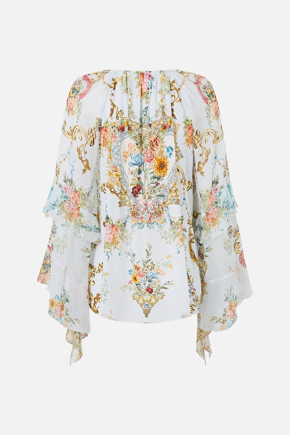 LACE UP V NECK BLOUSE WITH CASCADE RUFFLES SEVILLE SWEETHEART - Image 6