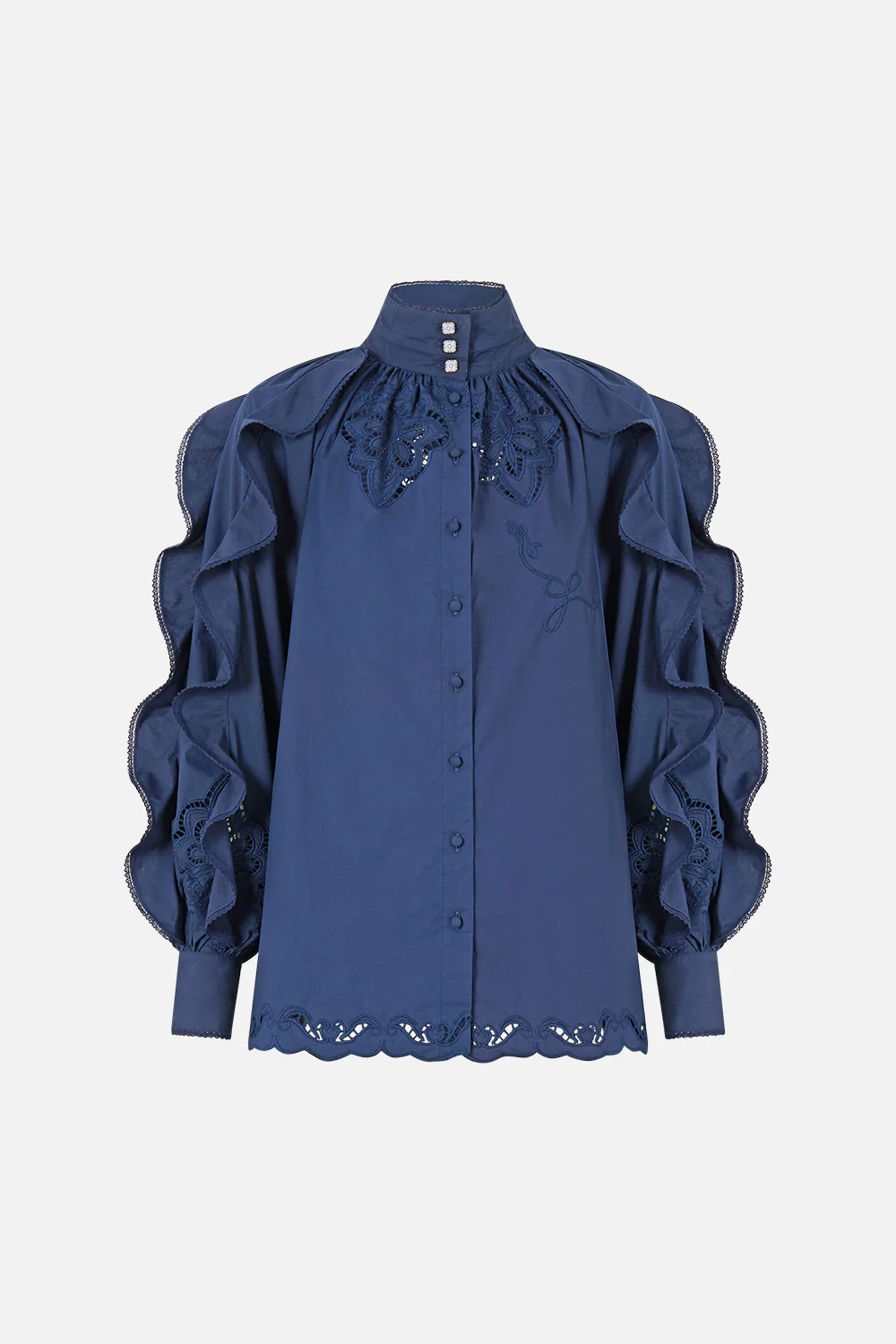 RELAXED BLOUSE WITH FRILL SLEEVE DETAIL - NAVY A TILED WONDERLAND