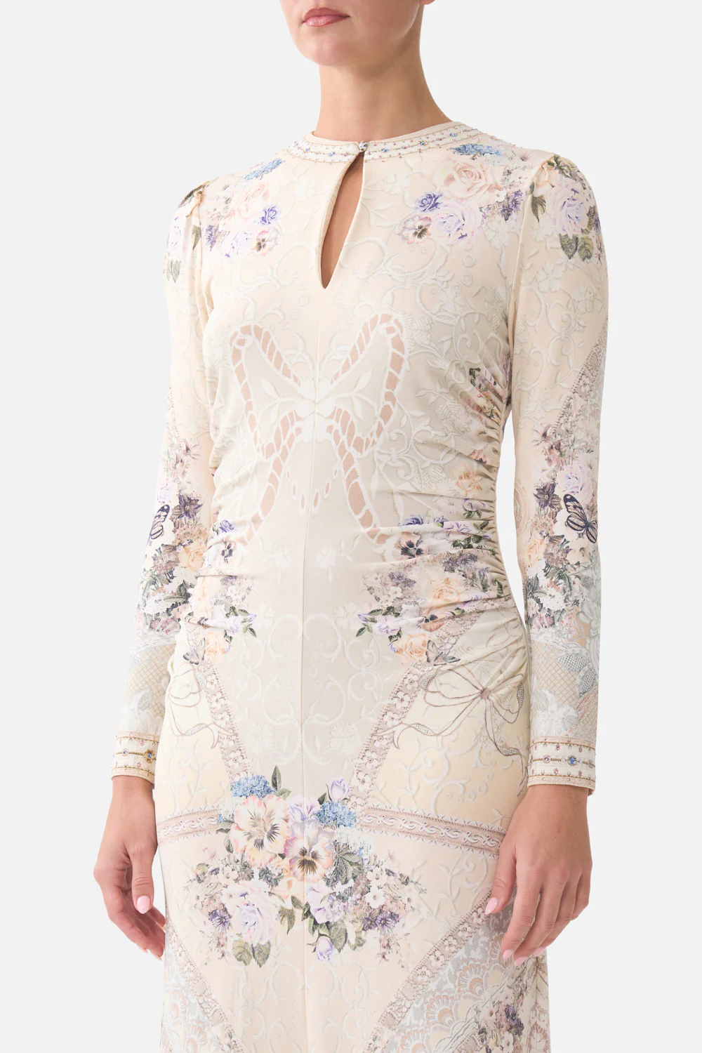 GATHERED JERSEY LONG DRESS LACED WITH LOVE - Image 5