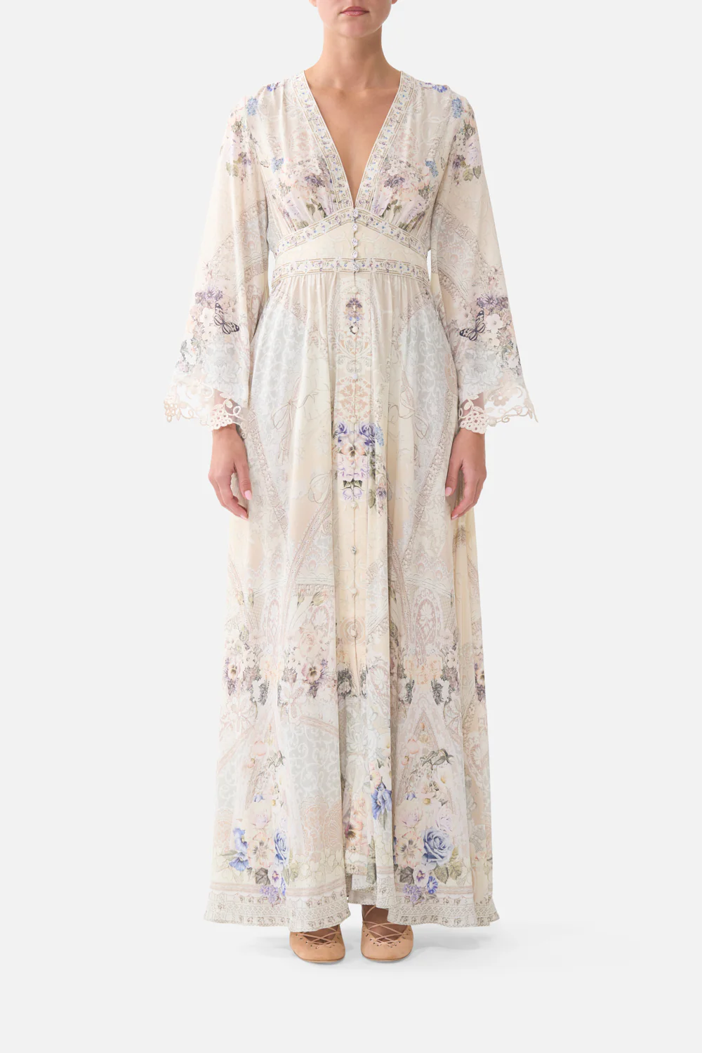 KIMONO SLEEVE DRESS WITH SHIRRING DETAIL LACED WITH LOVE
