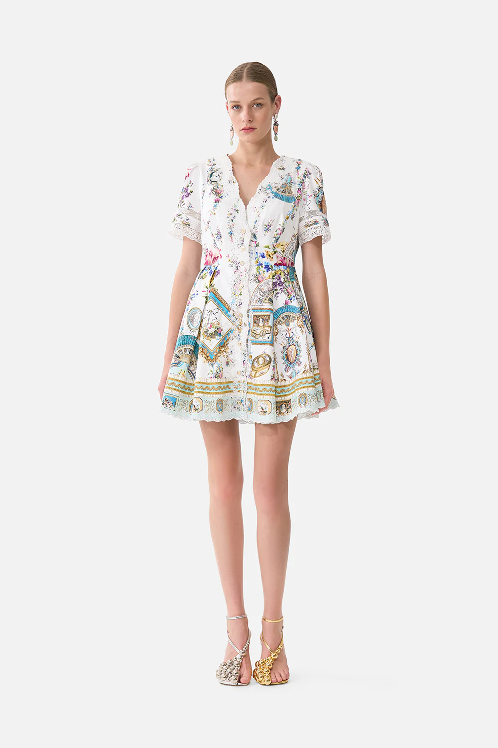 V NECK SHORT DRESS WITH SHORT SLEEVES ART FOR THE ARTISANS